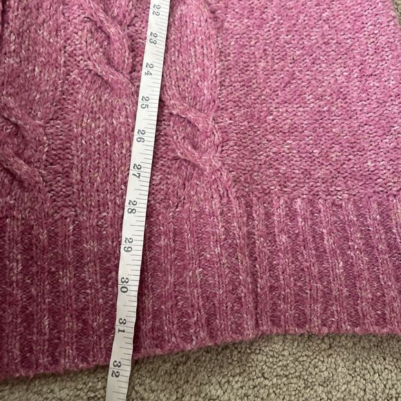 LL Bean Fisherman Cardigan Womens 3X Chunky Cable Knit Pink Wool Blend Cozy - Picture 6 of 8